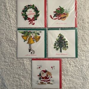 BI Handmade Holiday Quilling Blank Greeting Card Bundle of 5 Cards w/Envelopes